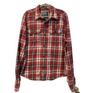 ABERCROMBIE & FITCH Men's Red Plaid Flannel Muscle Fit Button Up Long Sleeve XXL